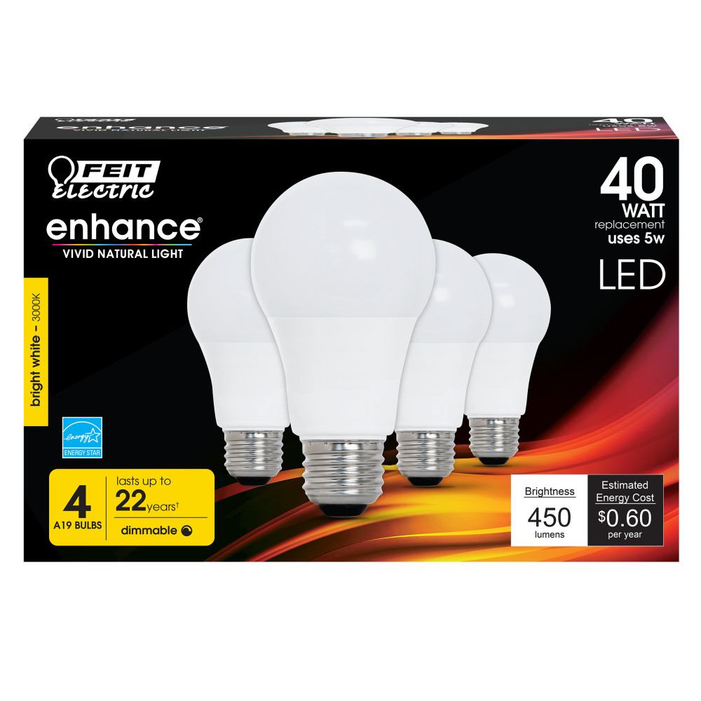 Feit Electric 40W Enhance A19 3000K Dimmable LED Bulb 4pk - Ascmtools