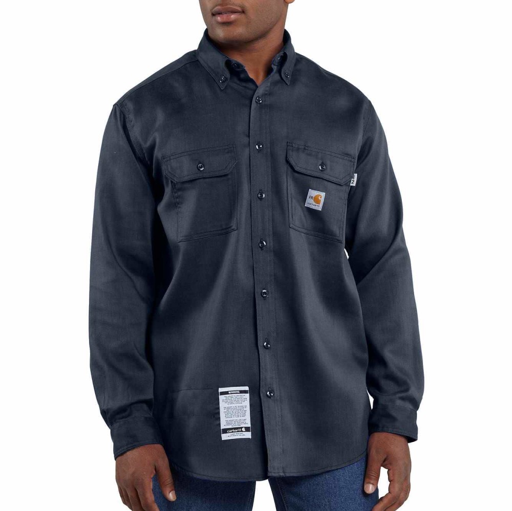 Carhartt Men’s FR Lightweight L/Tall Dark Navy Twill Shirt - Ascmtools