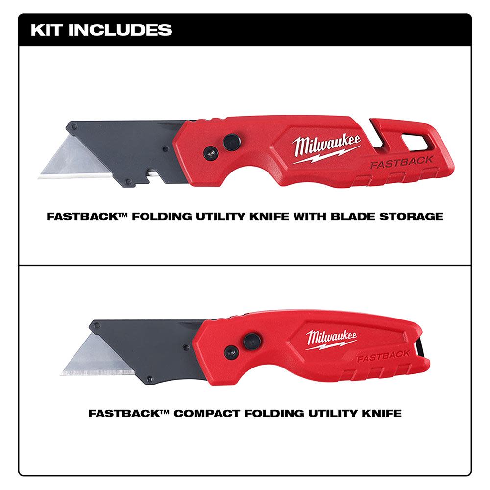 Milwaukee FASTBACK with Storage & FASTBACK Compact Knife Set - Ascmtools