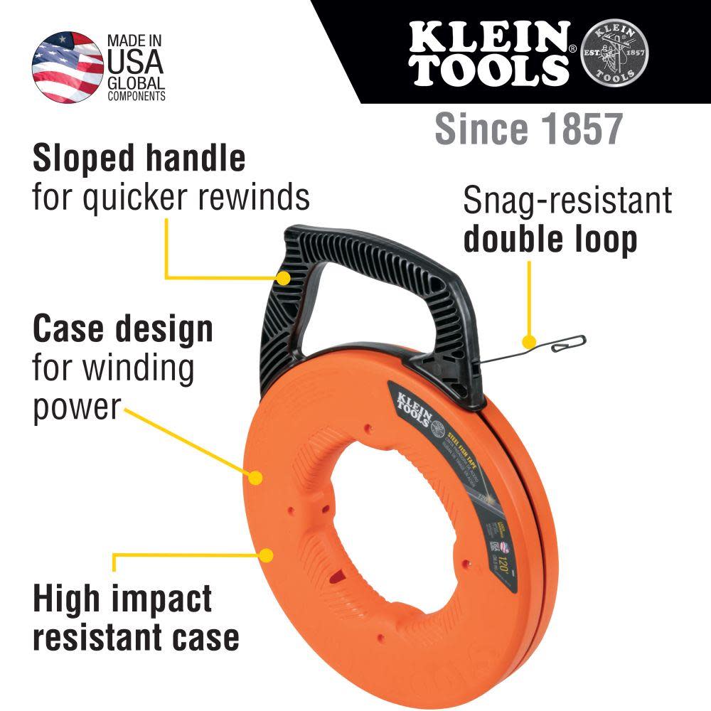 Klein Tools 120′ Steel Fish Tape - Ascmtools
