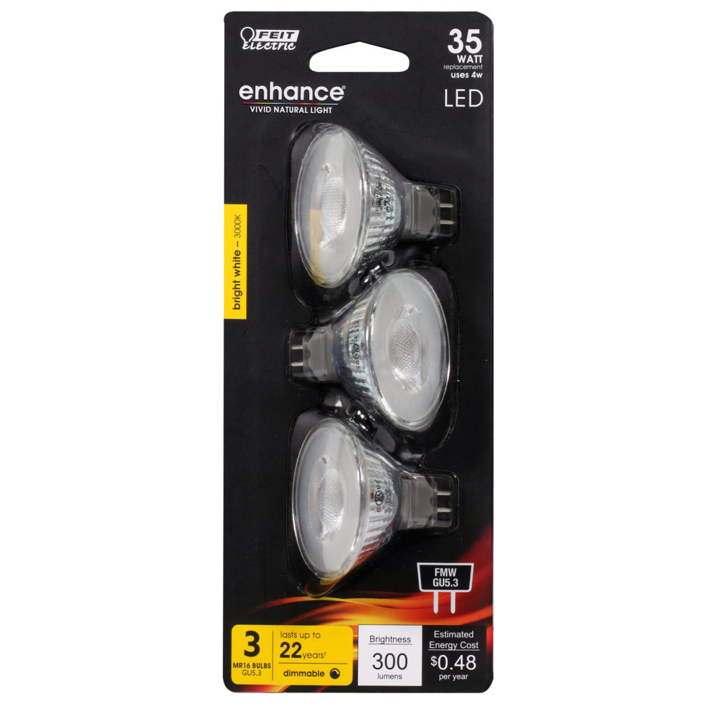 Feit Electric 35W 3000K FMW MR16 GU5.3 Dimmable LED Bulb 3pk - Ascmtools
