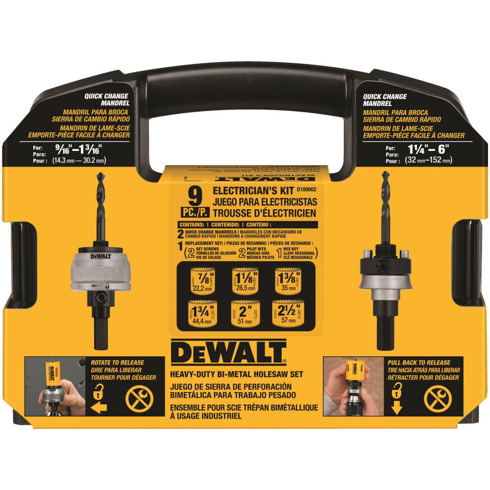 DEWALT 9 PieceElectrician’s Hole Saw Kit - Ascmtools