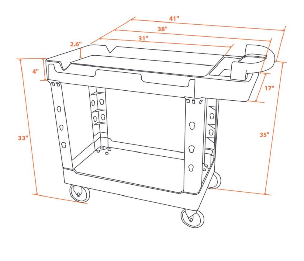 Magnum Tool Group 41″ x 17″ Service Cart 2 Shelf with V Cut HD Casters - Ascmtools