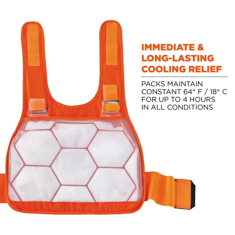 Ergodyne Chill-Its 6215 L/XL Orange Premium FR Phase Change Cooling Vest with Packs - Ascmtools