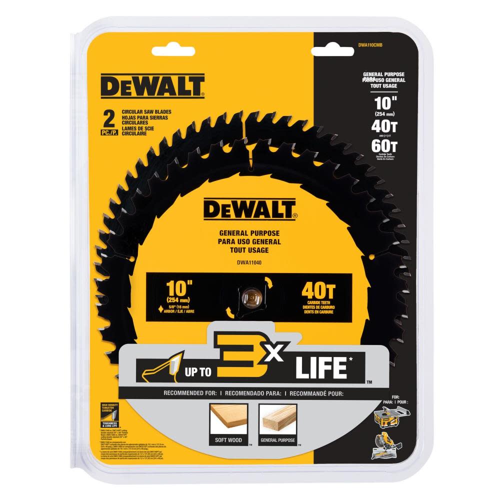 DEWALT Circular Saw Blade 10″ 60T & 40T 2pk - Ascmtools