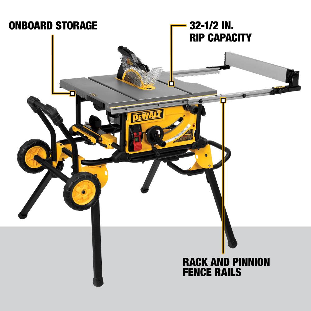 DEWALT 10″ Jobsite Table Saw 32 1/2″ Rip Capacity & Rolling Stand - Ascmtools