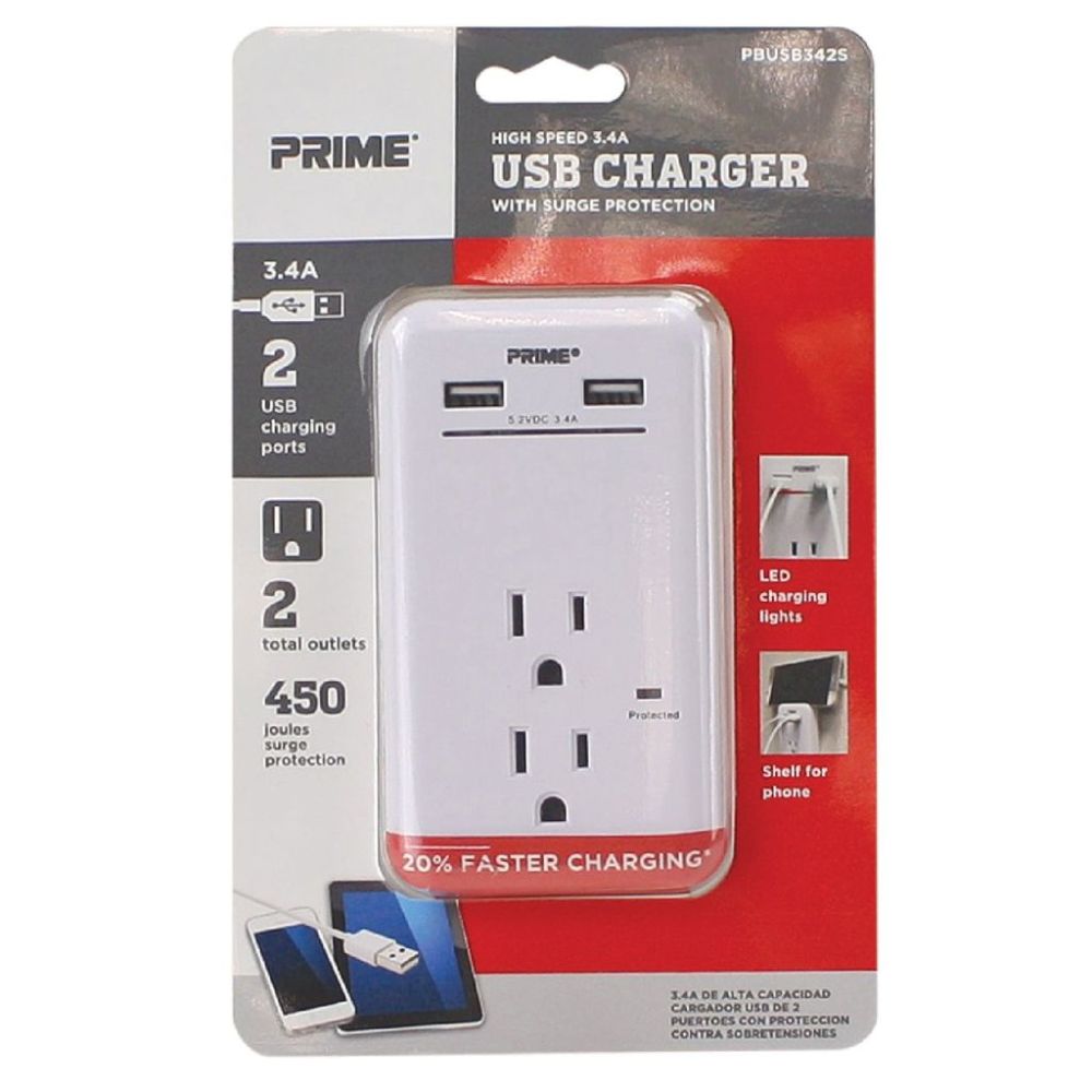 Prime 3 Prong 2 Outlet with 2 Port USB Charger - Ascmtools