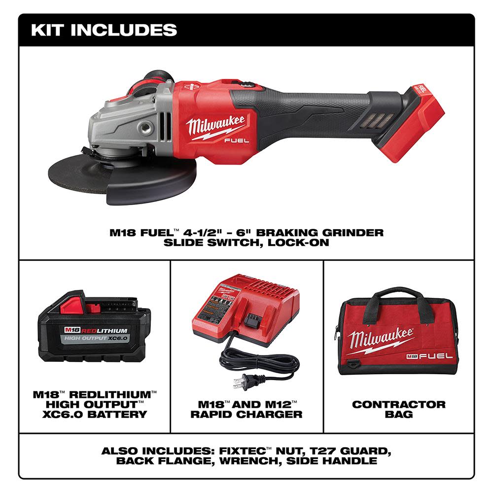 Milwaukee M18 FUEL 4-1/2 in.-6 in. Lock-On Braking Grinder with Slide Switch Kit - Ascmtools