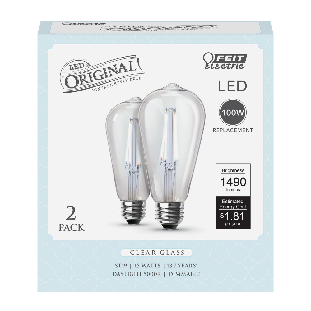 Feit Electric 100W ST19 5000K Straight Tapered LED Bulb 2pk - Ascmtools