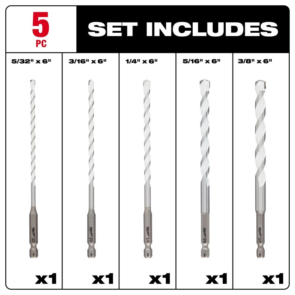 Milwaukee 5pc. SHOCKWAVE Carbide Multi-Material Drill Bits - Ascmtools