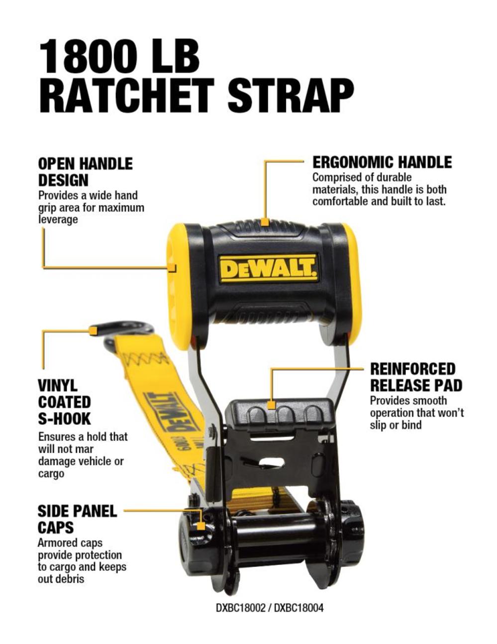 DEWALT 1.25″ x 12′ Ratchet Tie Down Straps 1800 LB Break Strength 2pk - Ascmtools