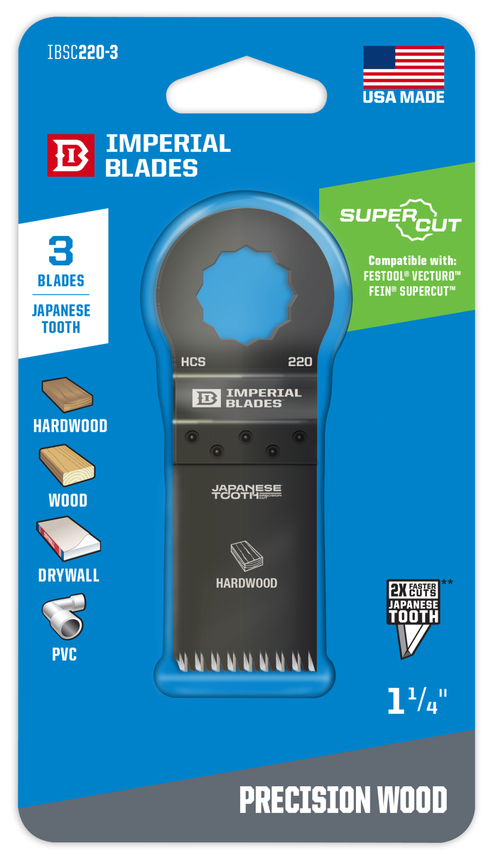 Imperial Blades SuperCut 1-1/4″ Japanese Tooth Hardwood Blade 3PC - Ascmtools