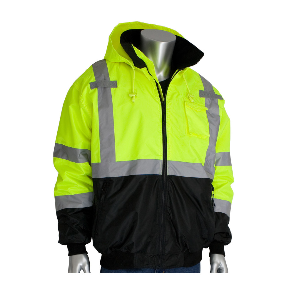 Protective Industrial Products ANSI R3 Black Bottom Bomber Jacket Hi Vis Lime Yellow Medium - Ascmtools