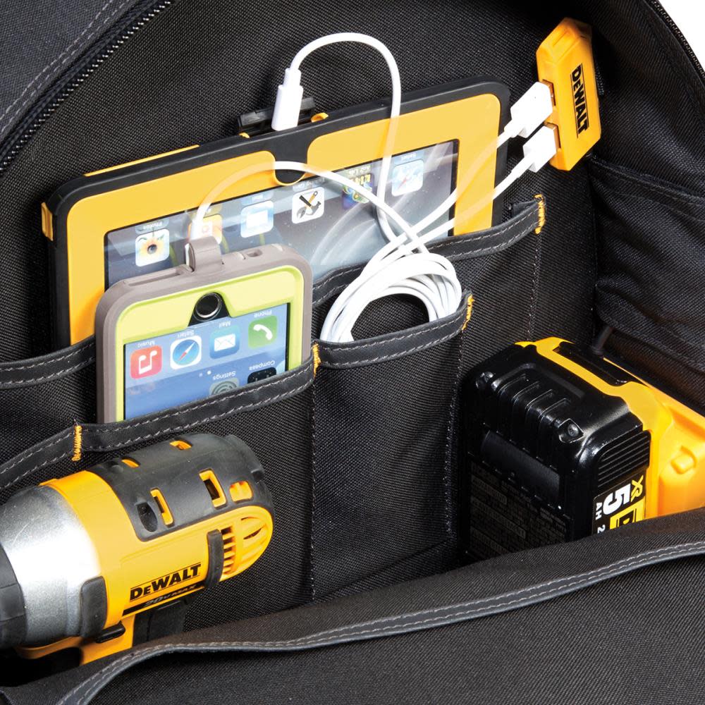 DEWALT 33 Pocket Lighted USB Charging Tool Backpack - Ascmtools