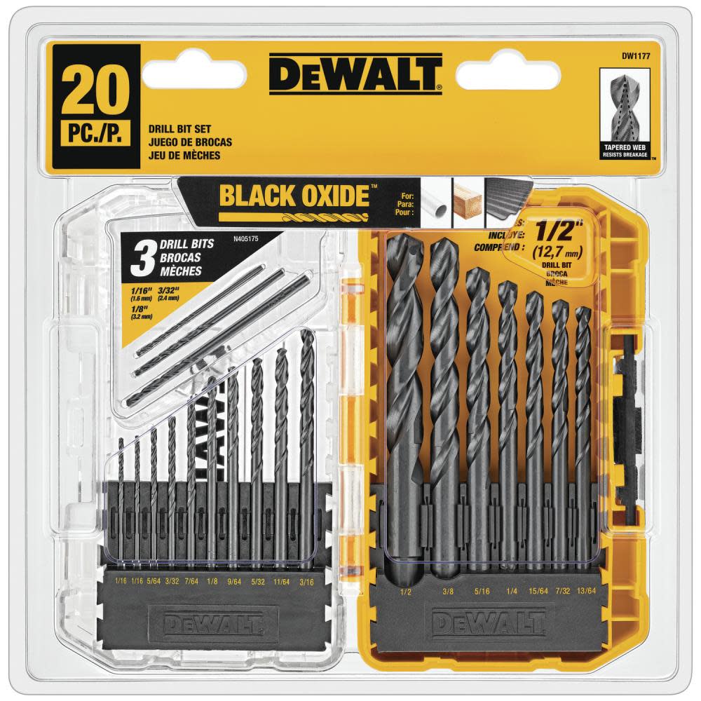 DEWALT 20 piece Black Oxide Drill Bit Set - Ascmtools