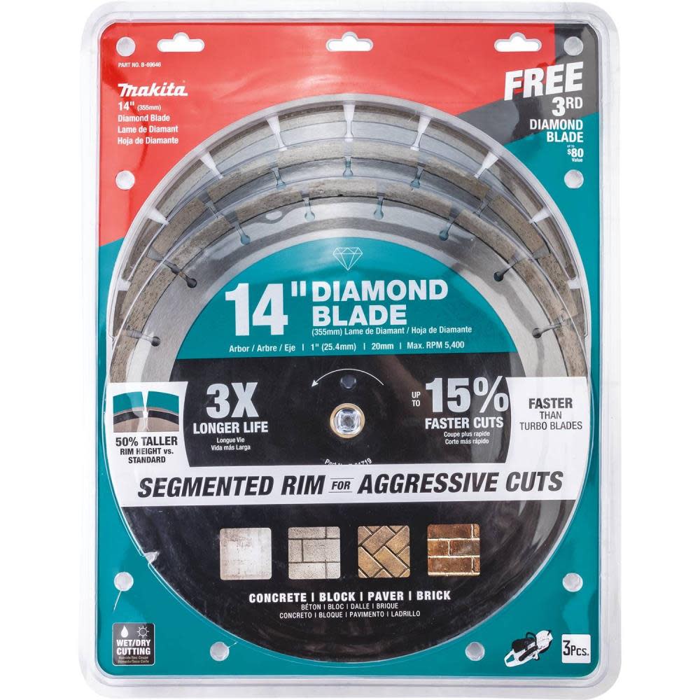 Makita 14″ Diamond Blade Segmented General Purpose Contractor 3/pk - Ascmtools