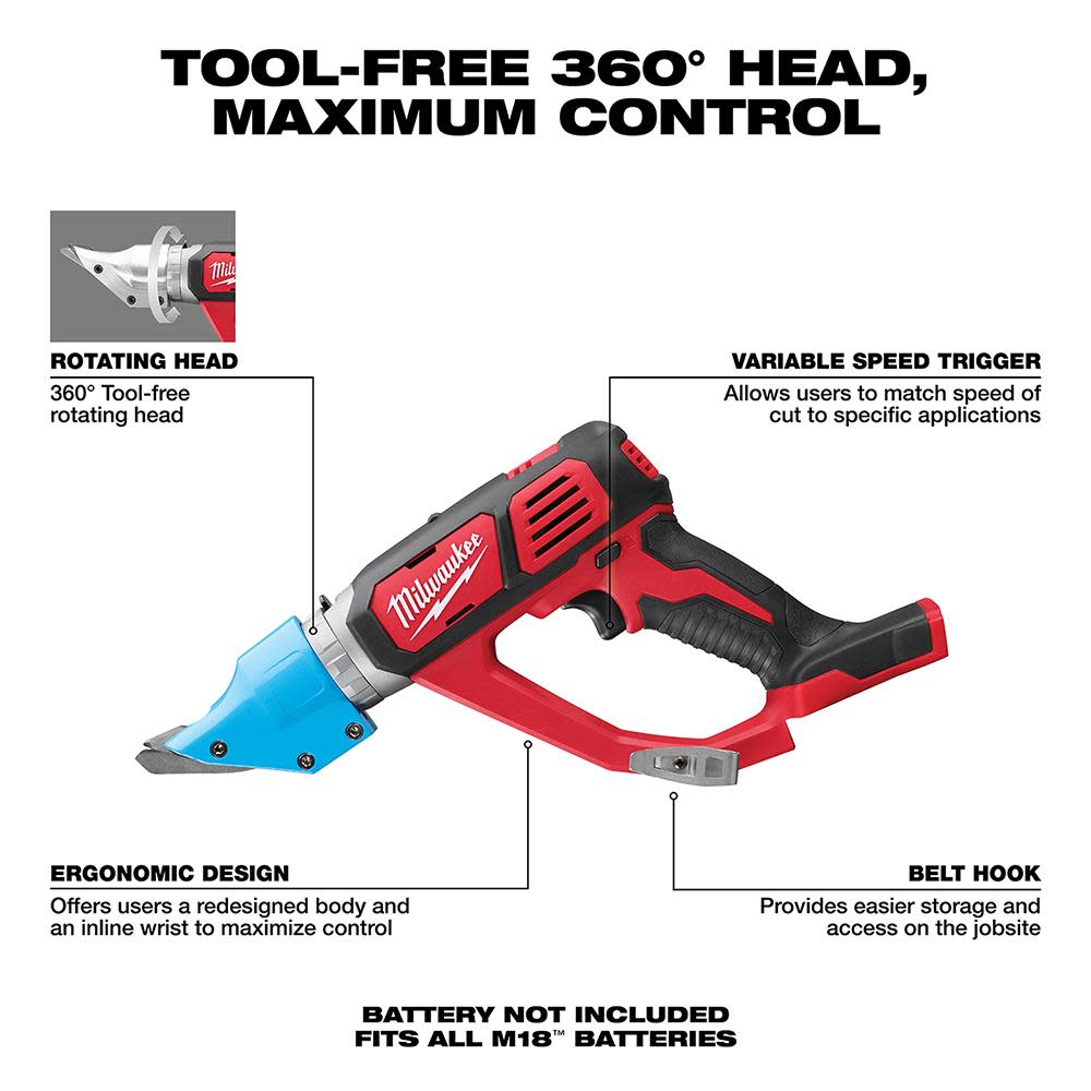 Milwaukee M18 Cordless 14 Gauge Double Cut Shear (Bare Tool) - Ascmtools