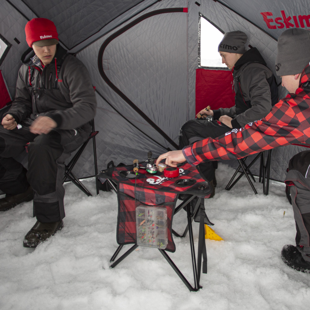 Eskimo X-Large Folding Ice Fishing Stool/Table with 600 Denier Fabric Plaid Pattern - Ascmtools