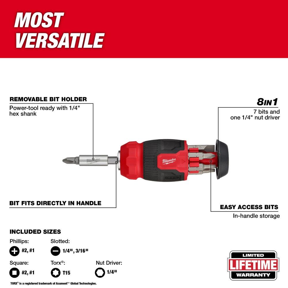 Milwaukee 8-in-1 Compact Multi-Bit Screwdriver - Ascmtools