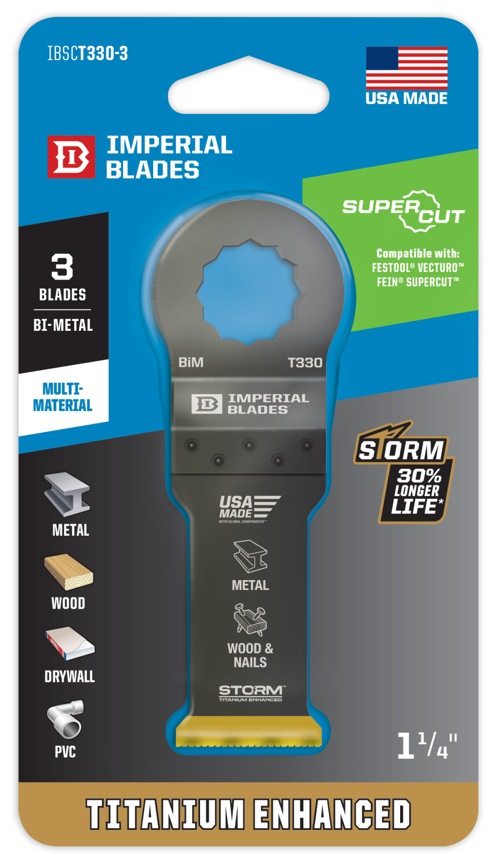 Imperial Blades SuperCut 1-1/4″ Multi-Material Storm Titanium Metal/Wood Blade 3PC - Ascmtools