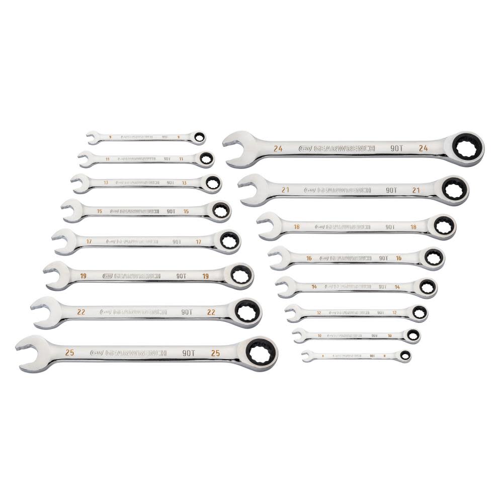 GEARWRENCH 16 Pc 90T 12 Point Metric Combination Ratcheting Wrench Set - Ascmtools