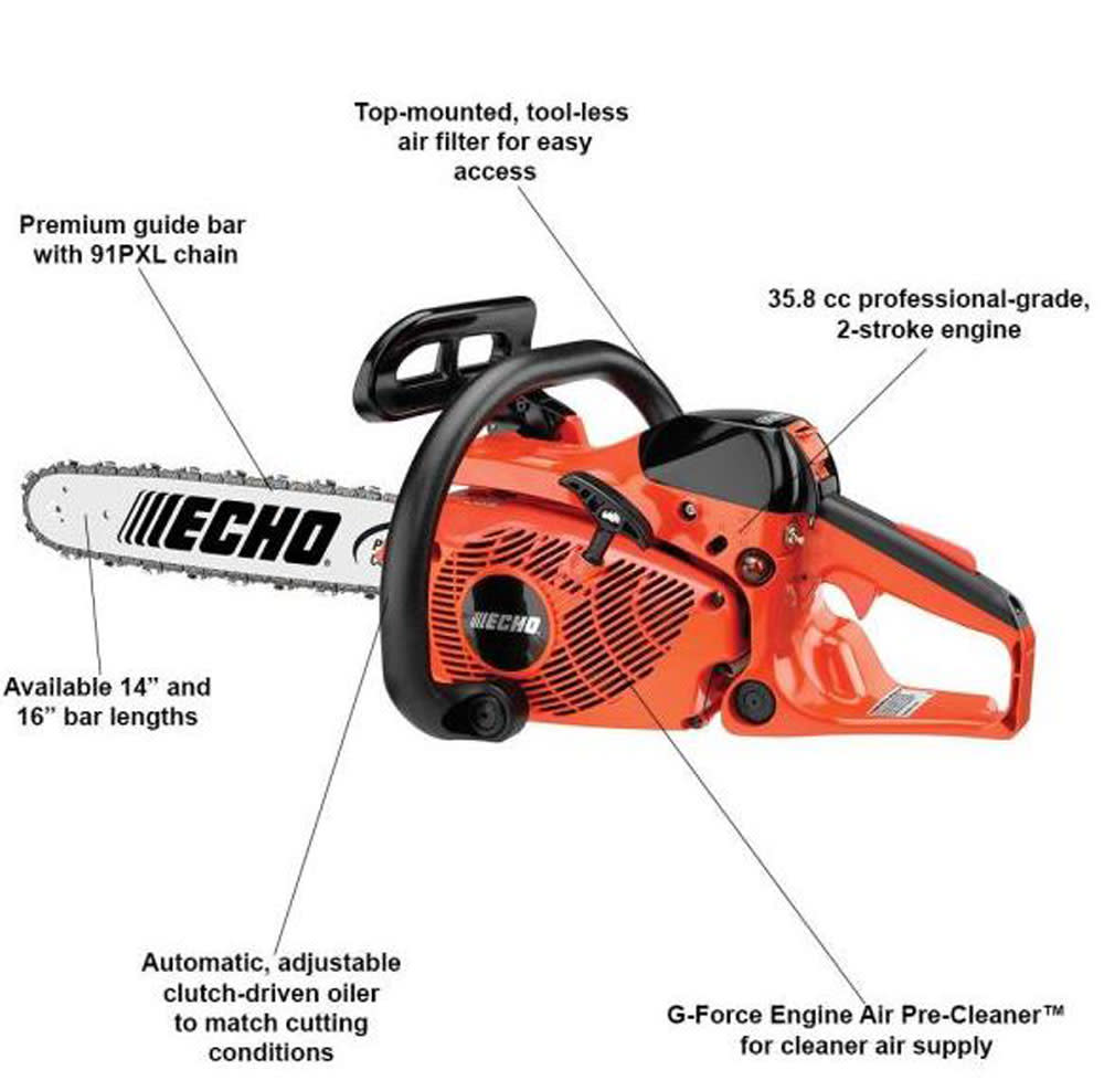 Echo 16″ 35.8cc Gas 2-Stroke Cycle Rear Handle Chainsaw - Ascmtools