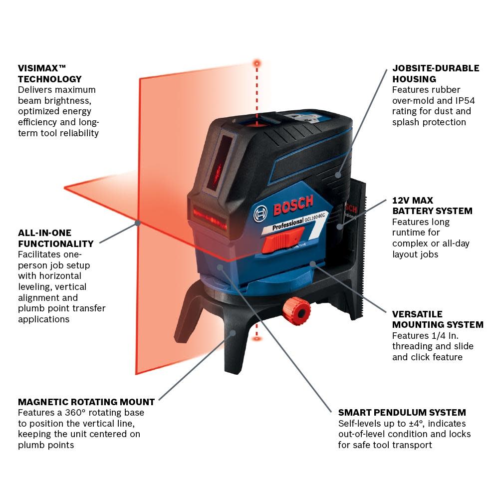 Bosch 12V Max Connected Cross-Line Laser with Plumb Points - Ascmtools