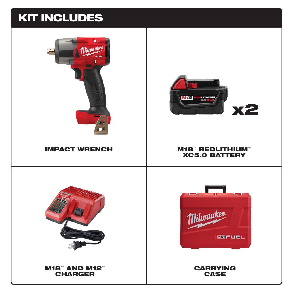 Milwaukee M18 FUEL 1/2 Mid-Torque Impact Wrench with Pin Detent Kit - Ascmtools