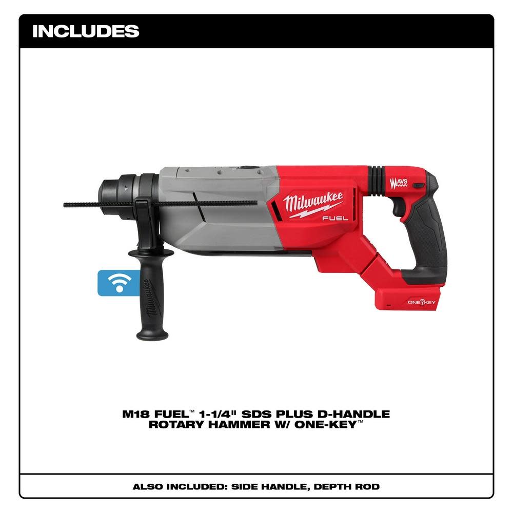 Milwaukee M18 FUEL 1 1/4″ SDS Plus D Handle Rotary Hammer with ONE KEY - Ascmtools
