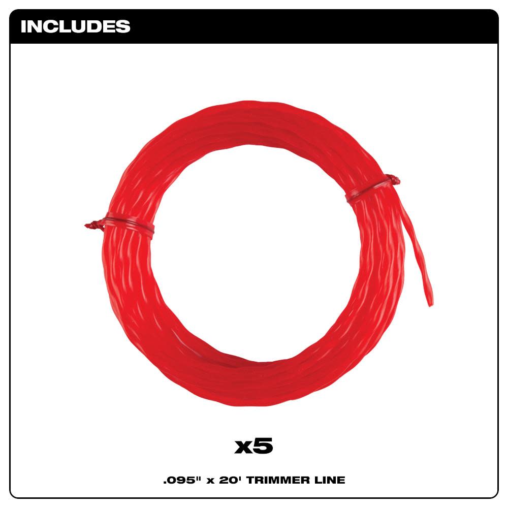 Milwaukee .095″ x 20′ Trimmer Line 5pk - Ascmtools