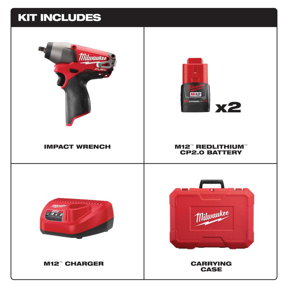 Milwaukee M12 FUEL 3/8 in. Impact Wrench Kit - Ascmtools