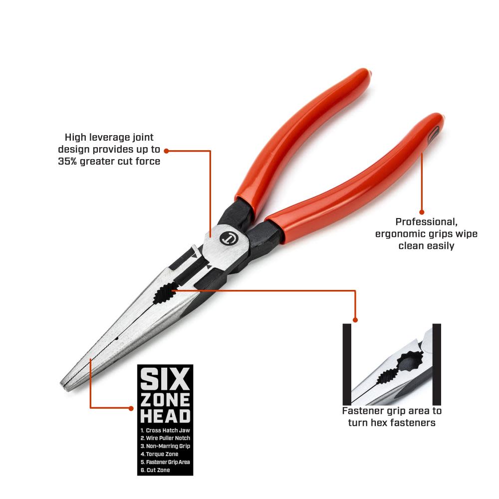 Crescent 8″ Z2 Long Nose Dipped Handle Pliers - Ascmtools