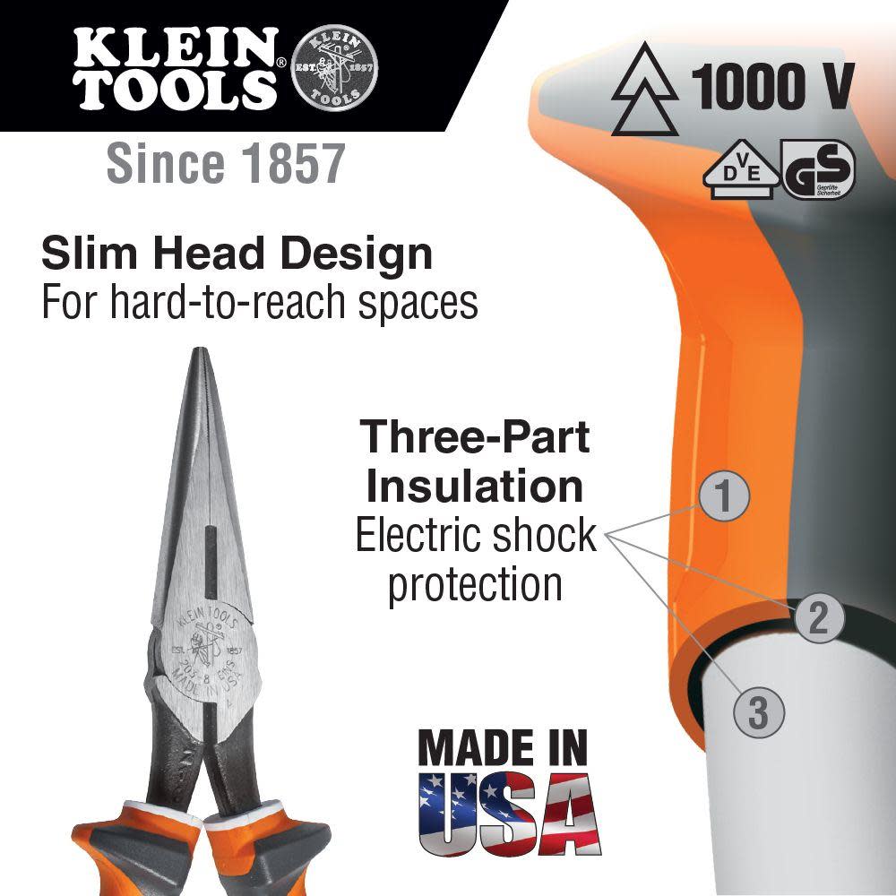 Klein Tools Long Nose Pliers Slim Side Cut 7″ - Ascmtools
