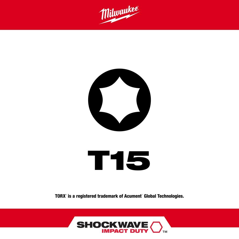 Milwaukee SHOCKWAVE 6 in. Impact Torx T15 Impact Driver Bit 10PK - Ascmtools
