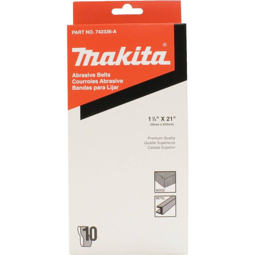 Makita 1-1/8 in. x 21 in. 180-Grit Abrasive Belt (10-Pack) - Ascmtools