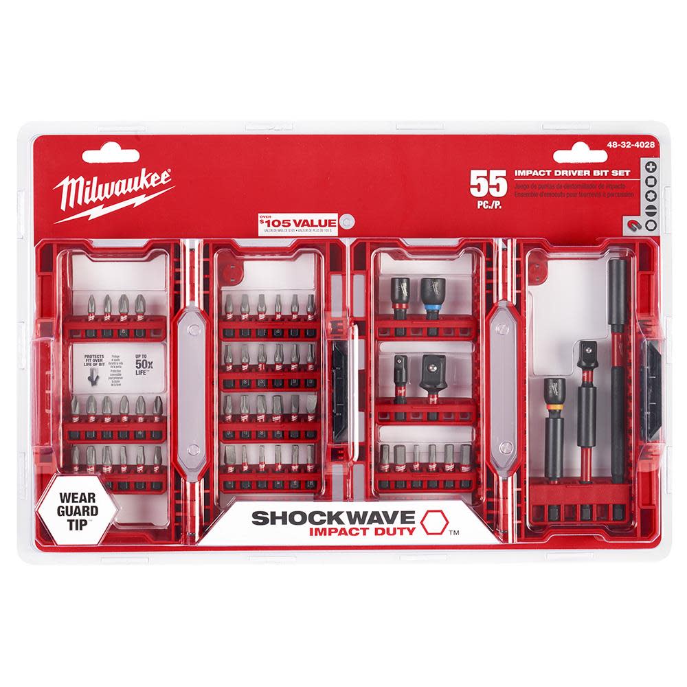 Milwaukee SHOCKWAVE Right Angle Adapter and 55pc Impact Drill and Drive Set Bundle - Ascmtools