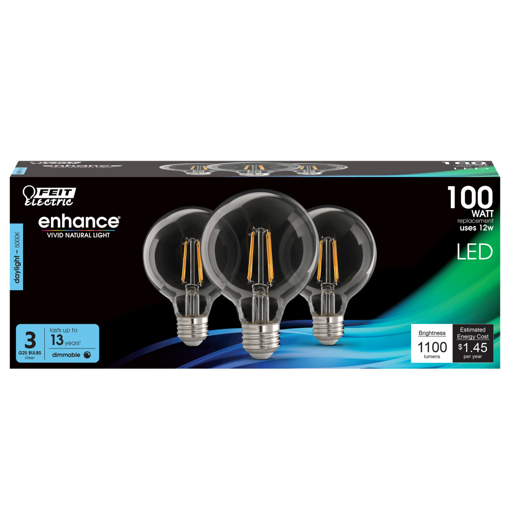 Feit Electric 100W G25 5000K Filament LED Bulb 3pk - Ascmtools