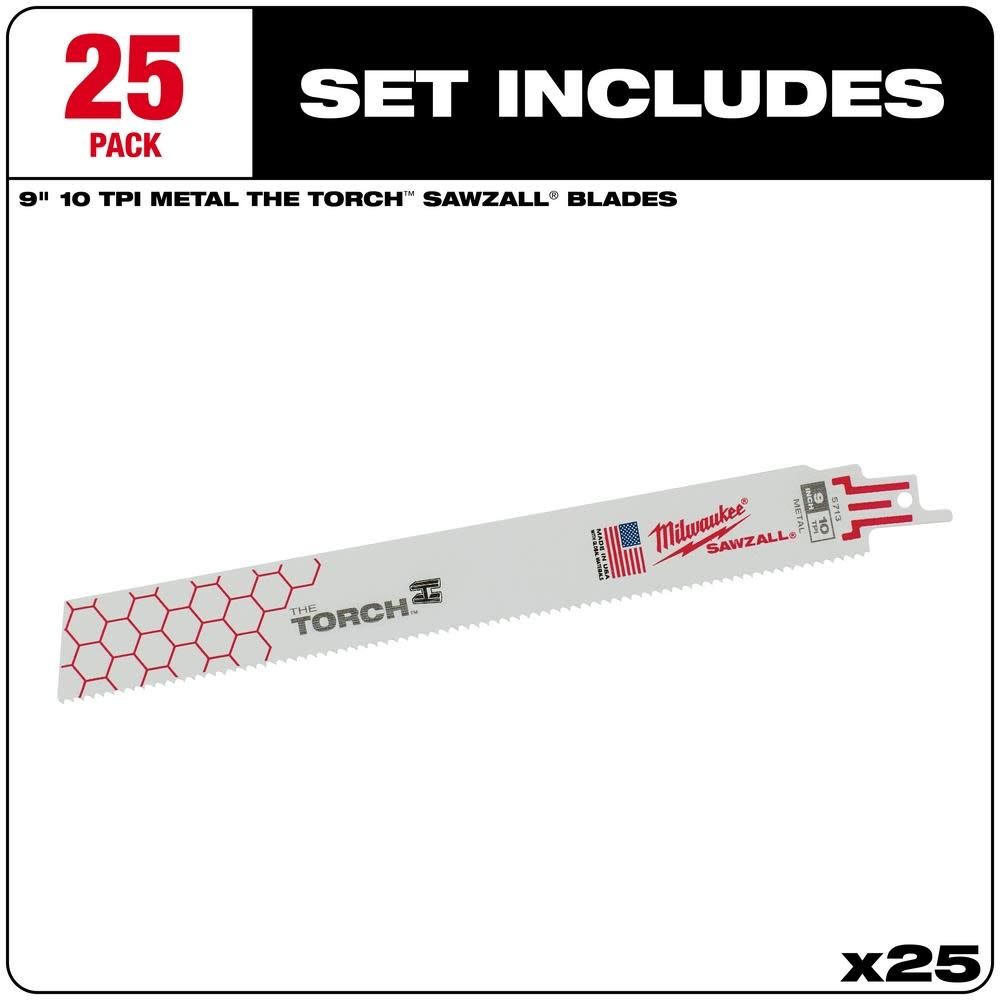 Milwaukee 9 in. 10 TPI THE TORCH SAWZALL Blade 25PK - Ascmtools