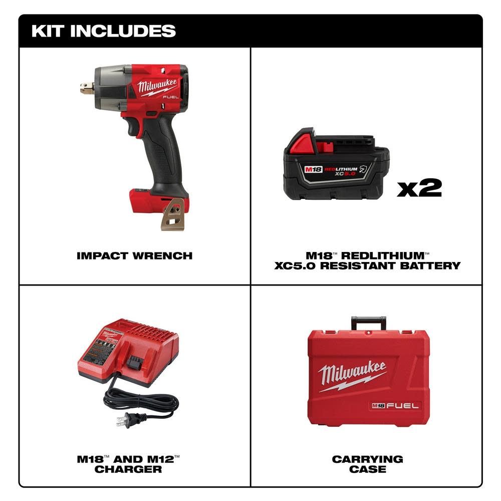 Milwaukee M18 FUEL 1/2″ Mid-Torque Impact Wrench with Pin Detent Kit - Ascmtools
