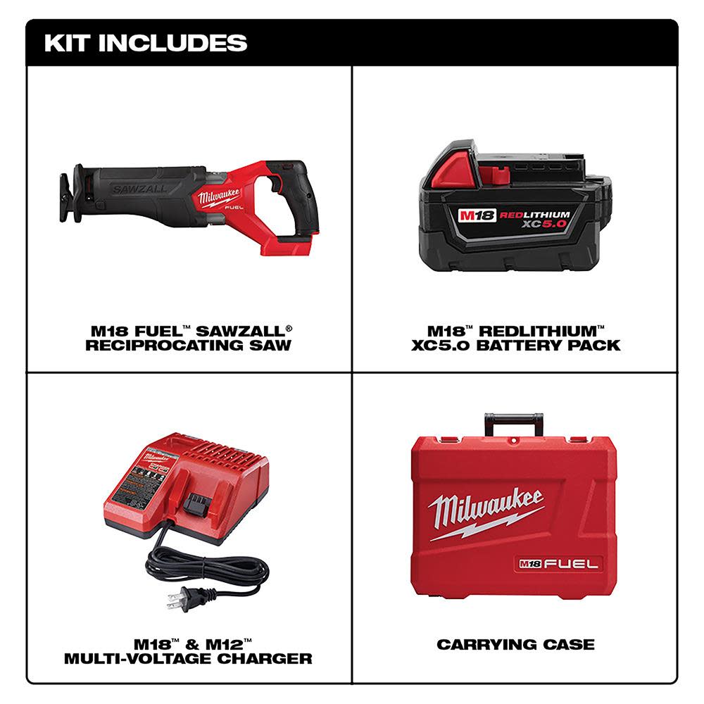 Milwaukee M18 FUEL SAWZALL Reciprocating Saw – 1 Battery XC5.0 Kit - Ascmtools