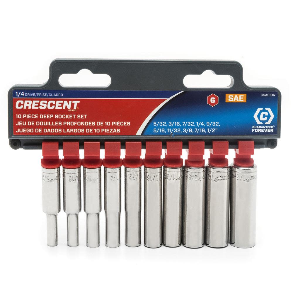 Crescent 10 pc 1/4 Drive 6 Point Deep SAE Socket Set - Ascmtools