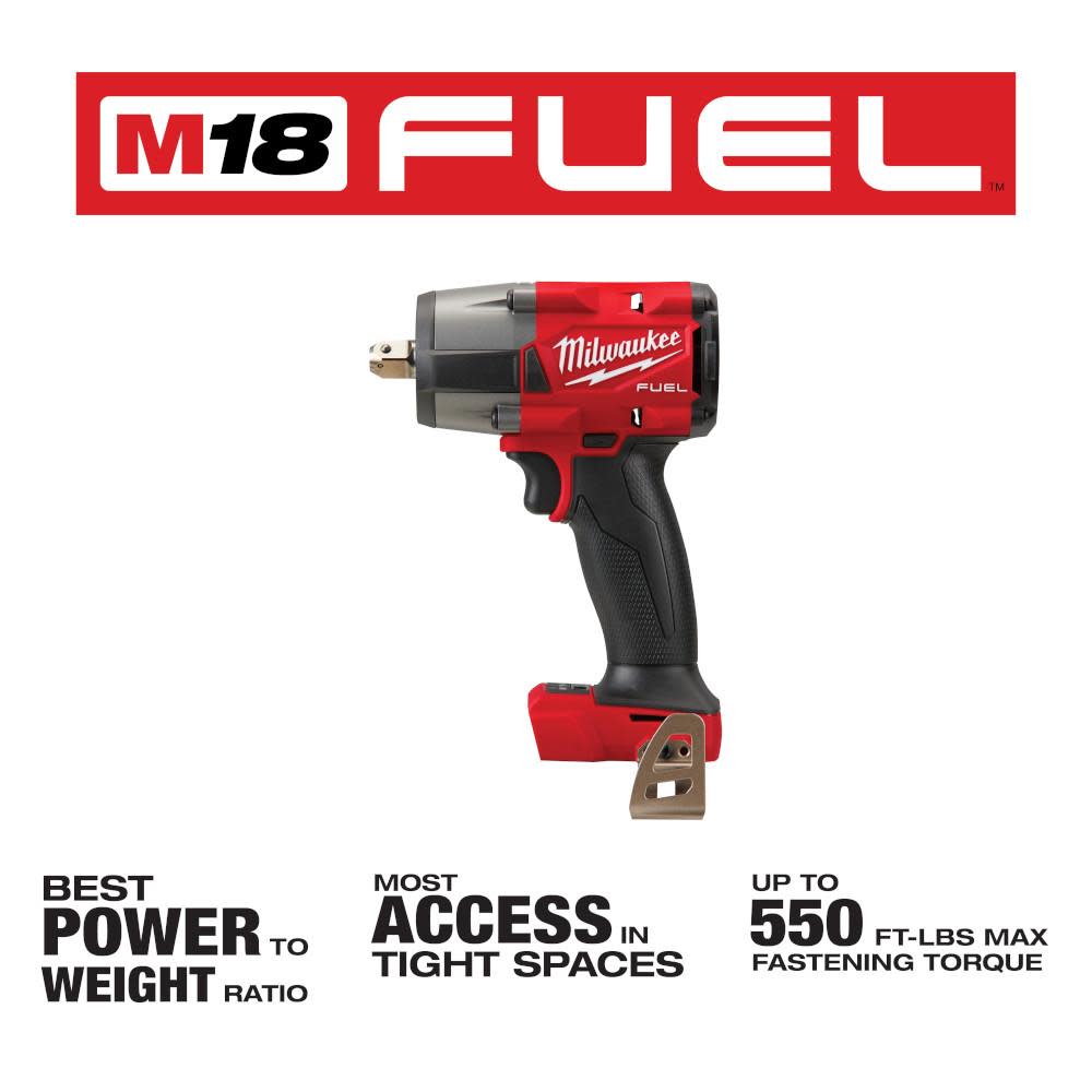 Milwaukee M18 FUEL 1/2 Mid-Torque Impact Wrench with Pin Detent Bare Tool - Ascmtools