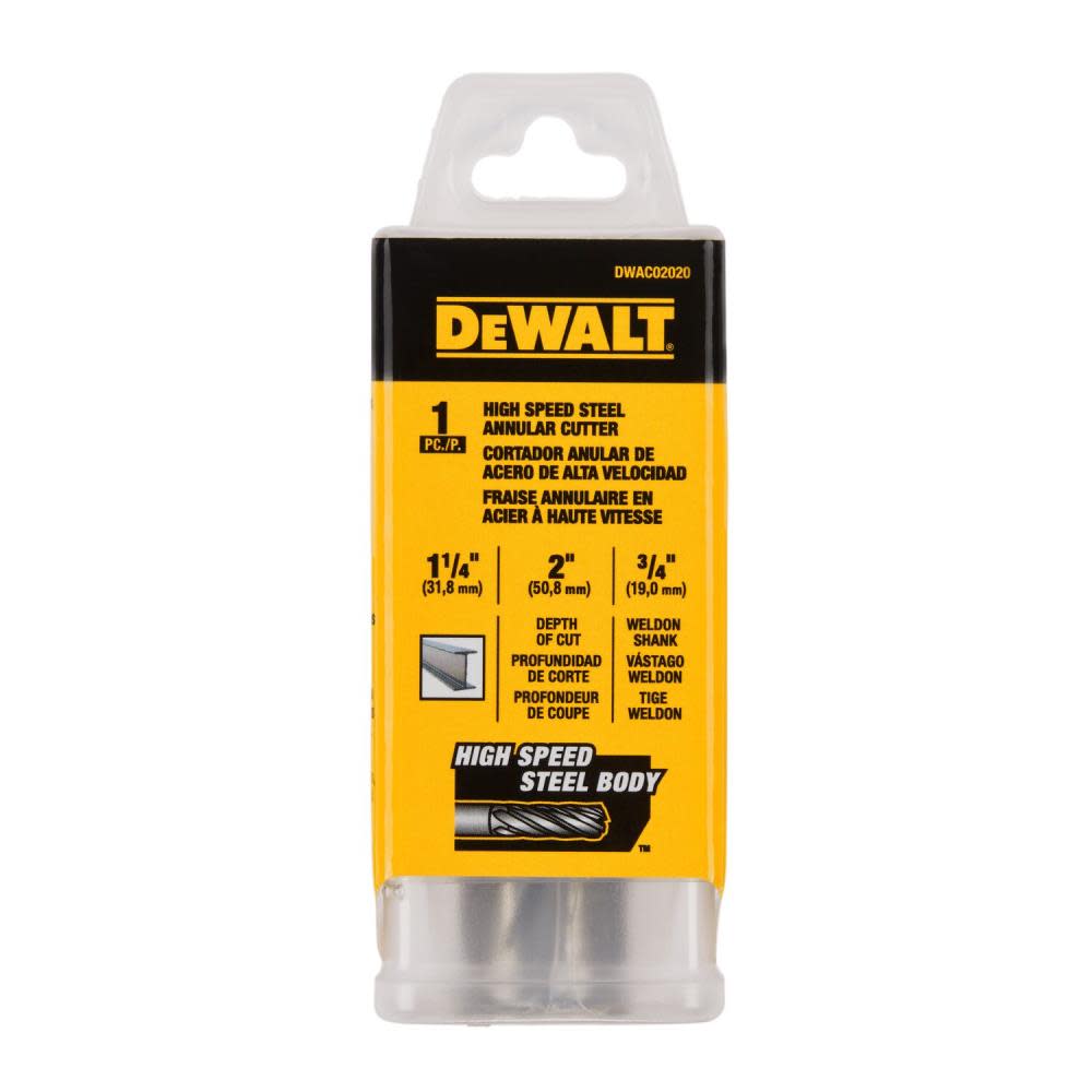 DEWALT Annular Cutter 1 1/4″ X 2″ HSS 3/4″ Weldon - Ascmtools