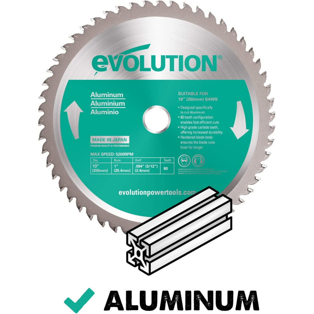 Evolution Power Tools 10″ x 80T Aluminum Cutting Miter Saw Blade - Ascmtools