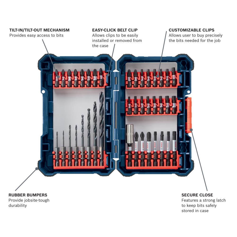 Bosch 40 pc Impact Tough Drill Drive Custom Case System Set - Ascmtools