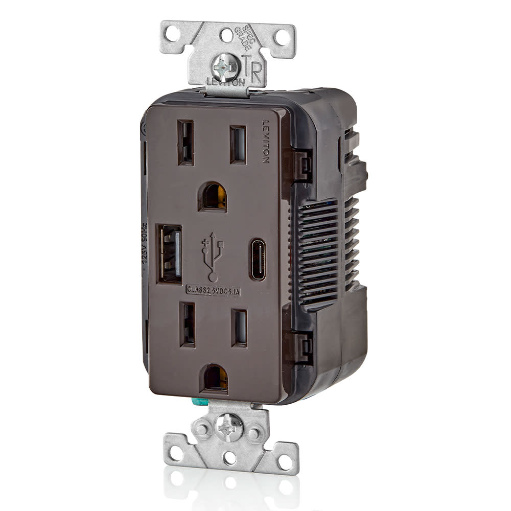 Leviton Outlet with USB Type A/C Charger 15A 125V 5-15R Brown - Ascmtools