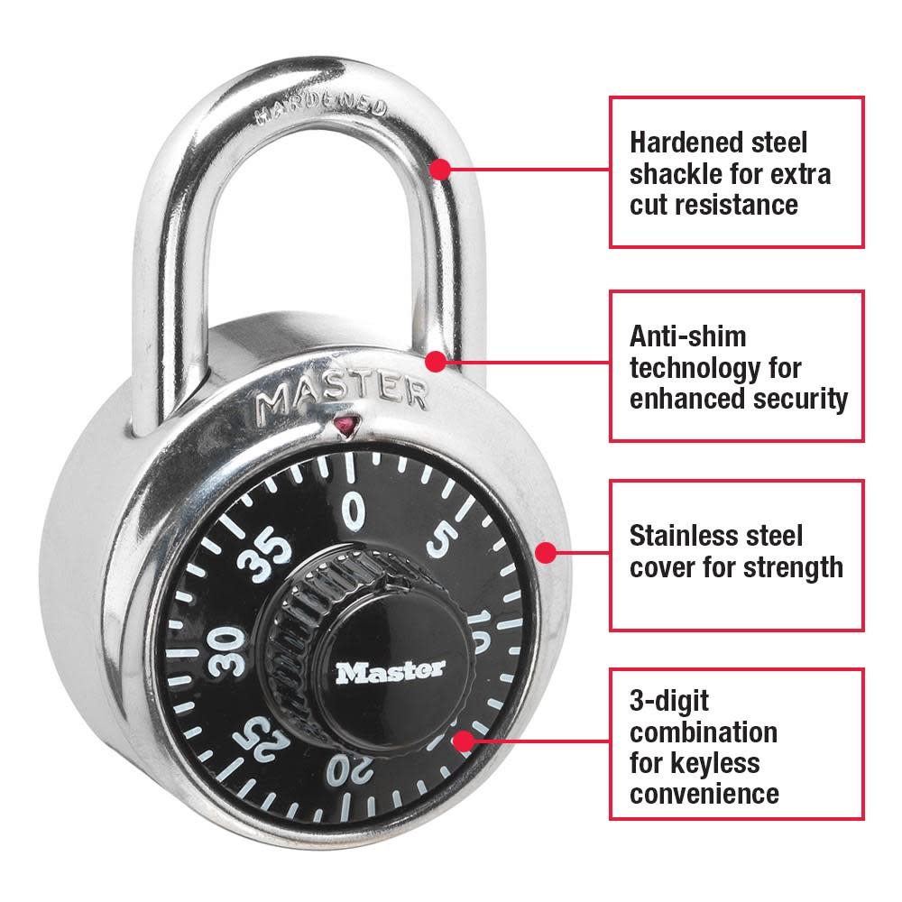 Master Lock 1.875-in Chrome with Black Dial Steel Shackle Combination Padlock - Ascmtools