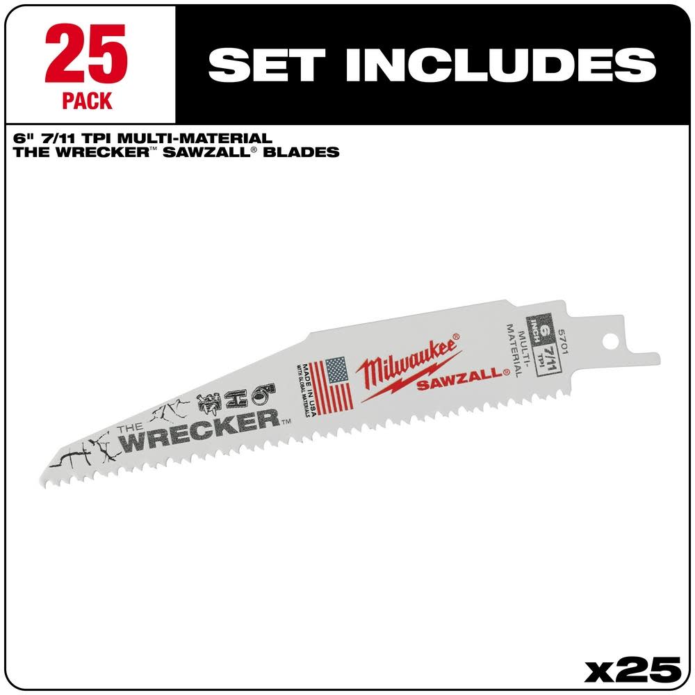 Milwaukee The Wrecker Multi-Material SAWZALL Blade 6 in. 7/11TPI 25PK - Ascmtools
