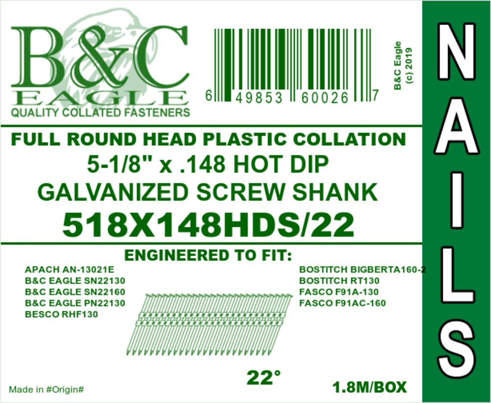 B and C Eagle Framing Nails 5 1/8 x .148 1800qty - Ascmtools