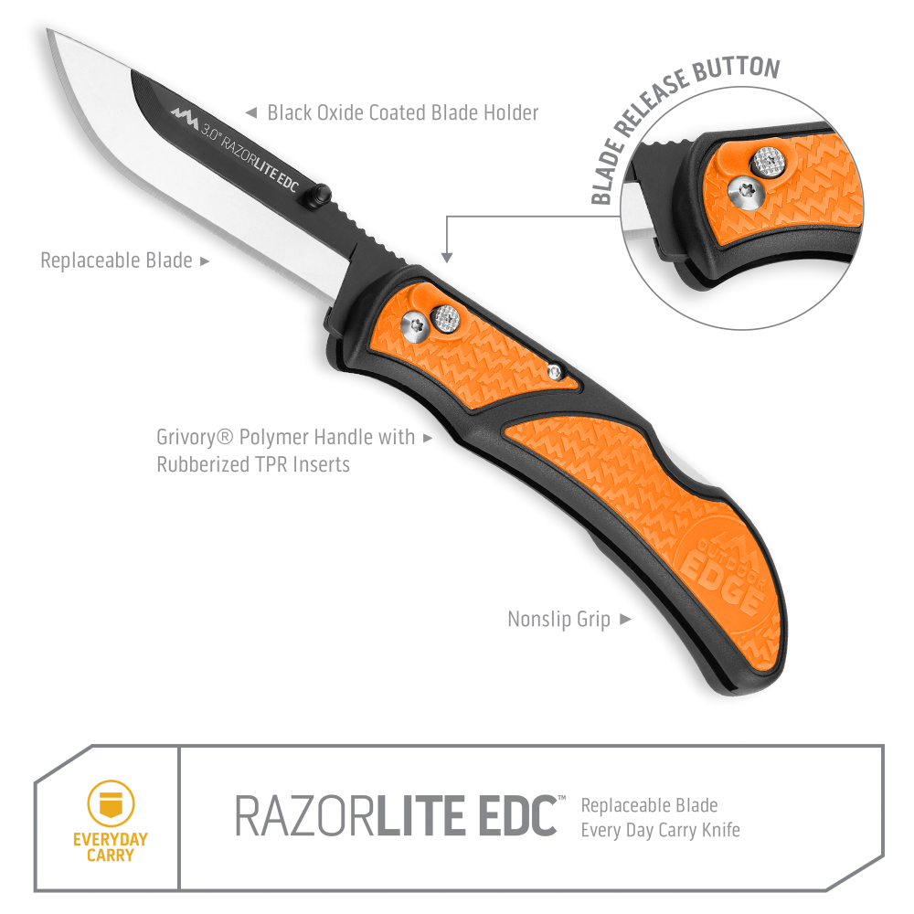 Outdoor Edge RazorLite EDC Folding Knife Orange 3″ with 4 Blades - Ascmtools